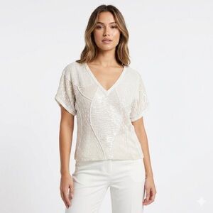 Beyond Vintage Women’s 100% Silk Sequin Cocktail Top Champagne S